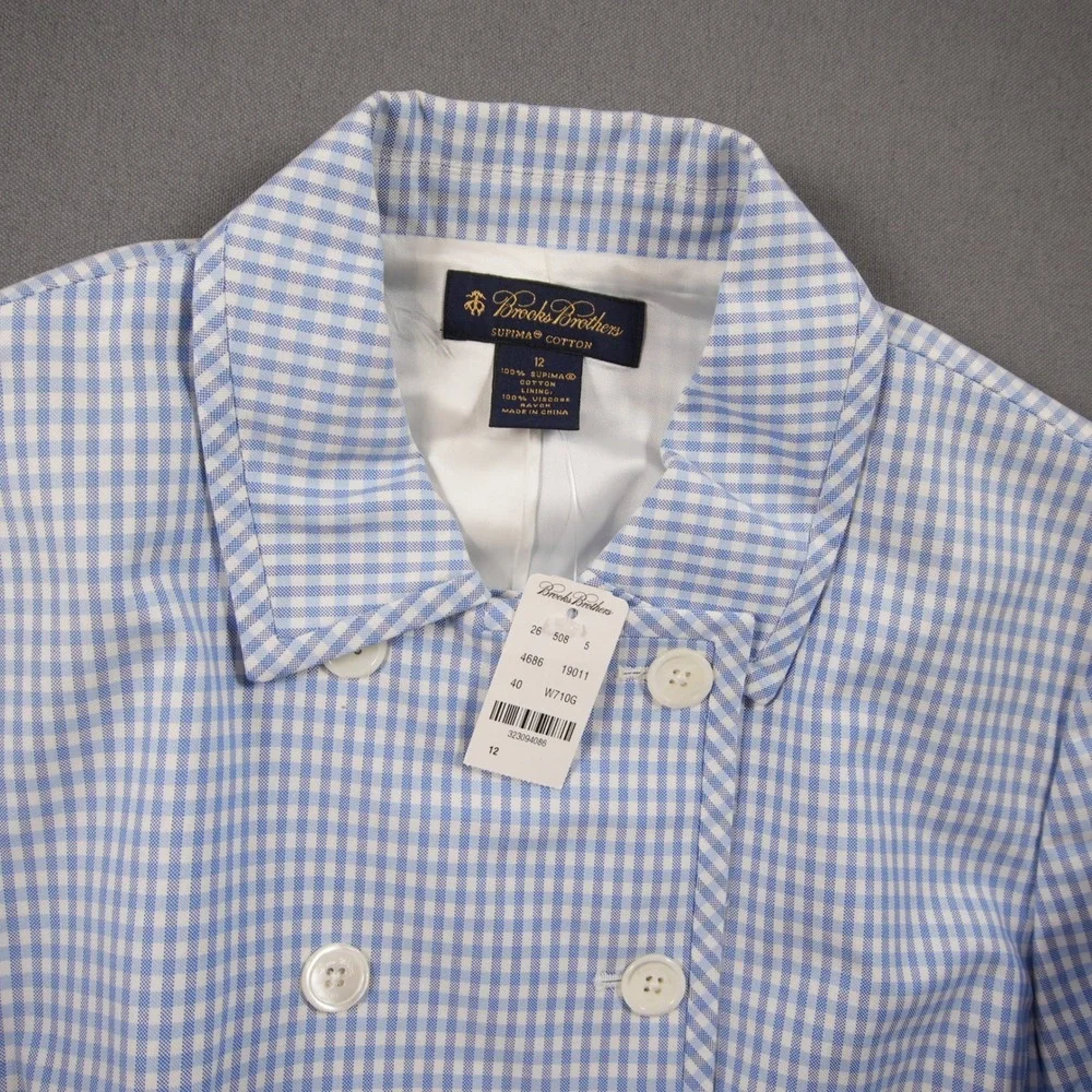 NEW Brooks Brothers Gingham Double Breasted 3/4 Sleeve Women Jacket 12 Office